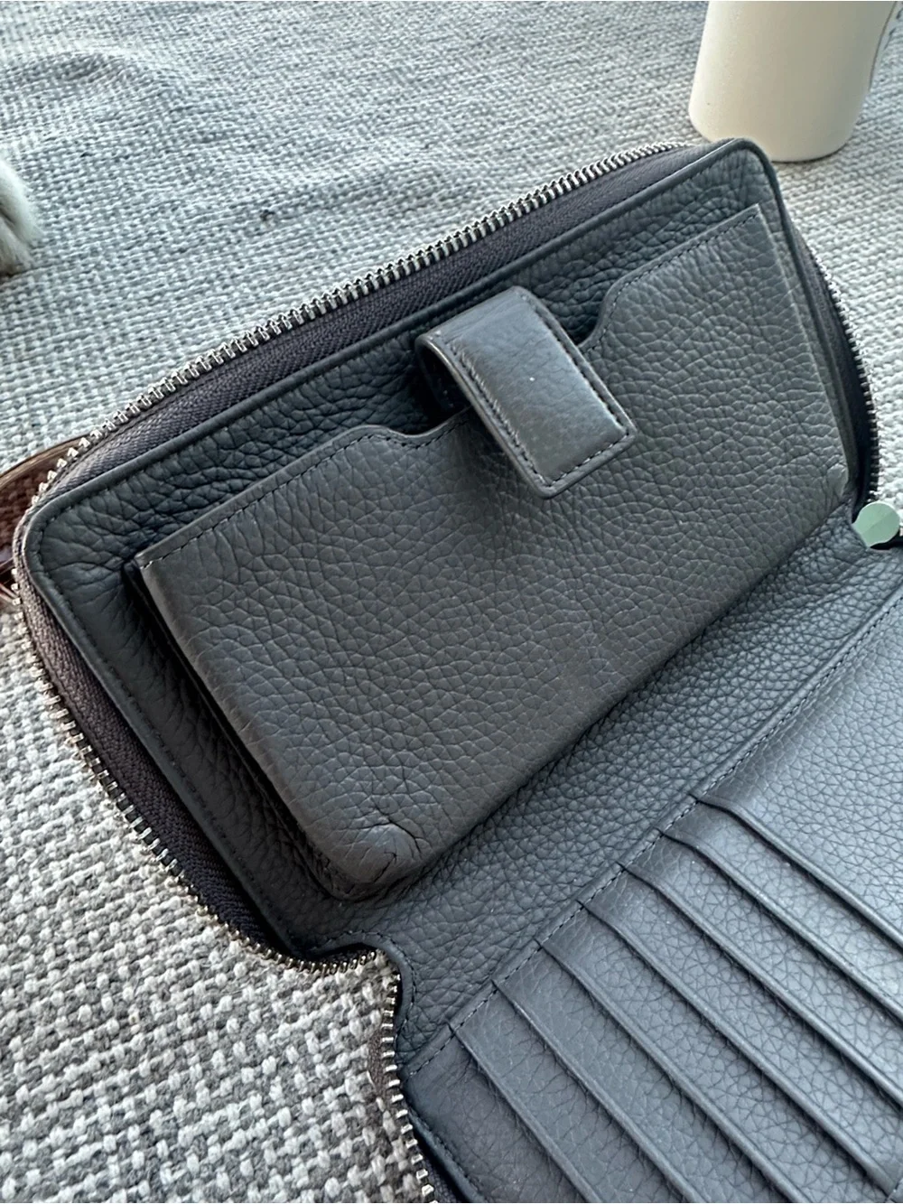AllSaints Pebbled Leather Zip Wallet in Steel Gray
